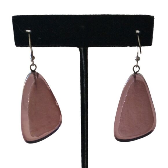 Purple Dangle Earrings Clear Encased Disco Pierced Large Lightweight Acrylic. - Picture 4 of 16